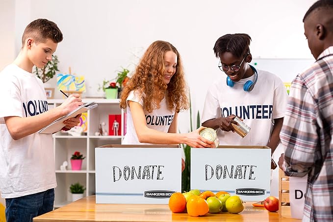 Bankers Box 4 Pack STOR/FILE Basic Duty File Storage Boxes, Standard Assembly, Lift-off Lid, Letter/Legal, White/Blue