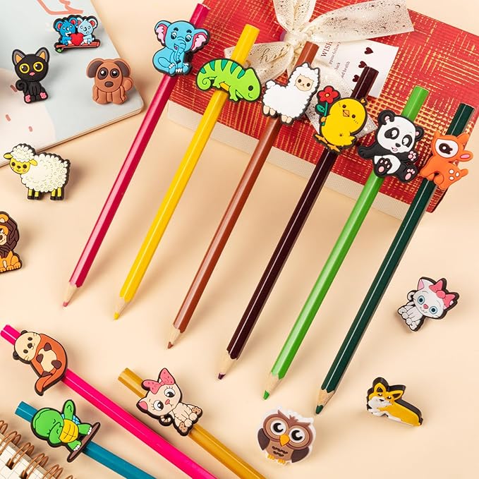 WDAHDHP Pencil Toppers Bulk for Kids, 50Pcs Cute Pencil Clip Topper Pencil Charms Classroom Prizes School Rewards for Students