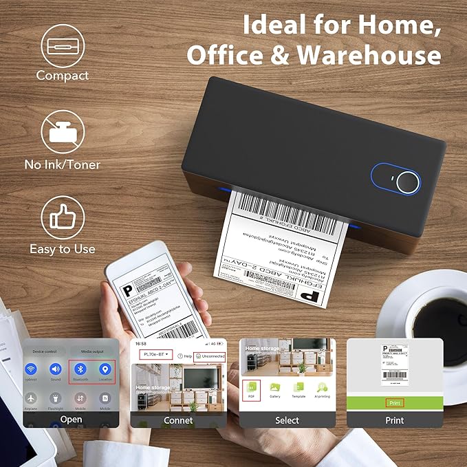 Nelko Bluetooth Thermal Shipping Label Printer, Wireless 4x6 Shipping Label Printer for Shipping Packages, Support Android, iPhone and Windows, Widely Used for Amazon, Ebay, Shopify, Etsy, USPS