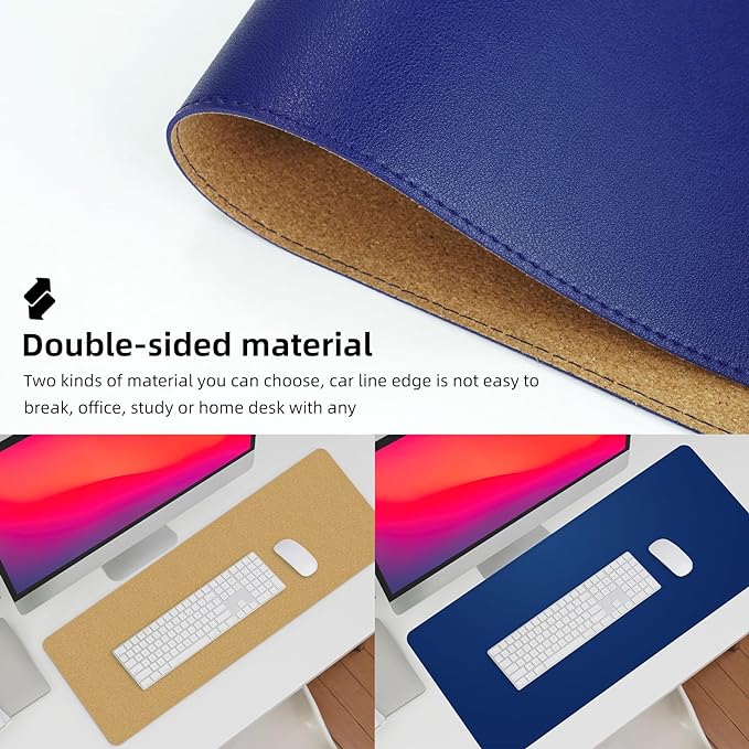 Desk Mat,35.4" x 17" Leather Desk mat,Double-Sided Desk Pad,Desk matt for Desktop,Large Mouse Pad,Office Desk mat,Waterproof Desk Blotter pad for Office&Home(Sapphire Blue+Cork)