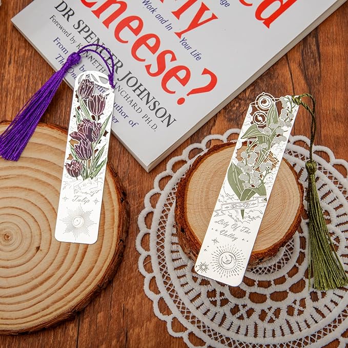 2 PCS Metal Bookmarks with Tassel, Tulip, Lily of The Valley Bookmark, Pretty Bookmarks for Women, Very Beautiful Bookmark, Metal Bookmarks Gifts, Graduation Gift(062-4)