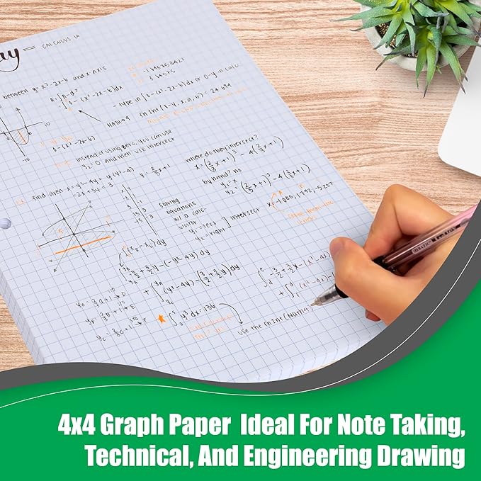 Graph Paper, Filler Paper Loose leaf Graph Paper - 8” x 10.5" - Graph Ruled, 4x4 Quad Ruled Notebook Paper, 3 Hole Punched Loose leaf Papers for 3 Ring Binders - 100 Sheets per Pack (2 Pack)