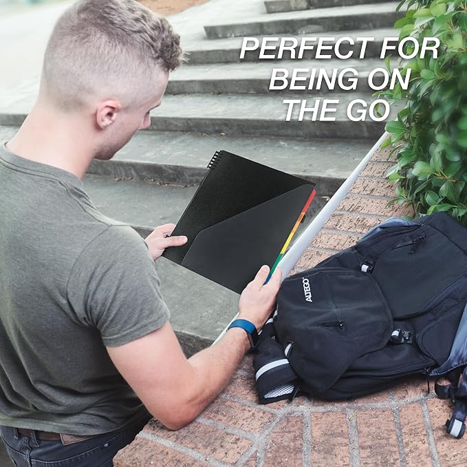 Samsill Left-Handed 10 Pocket Poly Project Organizer with 5 Dividers, File Folders Letter Size, Quick Access Front Pocket, Refillable Notepad, Erasable Write-On Tabs in Assorted Colors