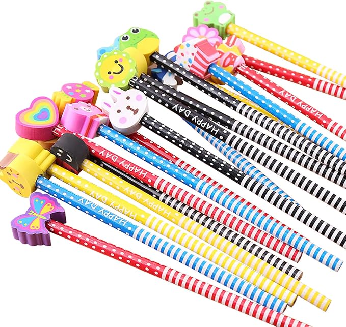 BUSHIBU Cute Pencils for Kids, Fun Pencil with Erasers Toppers, Woodcased #2 Pencils for School Classroom(12 Pack)