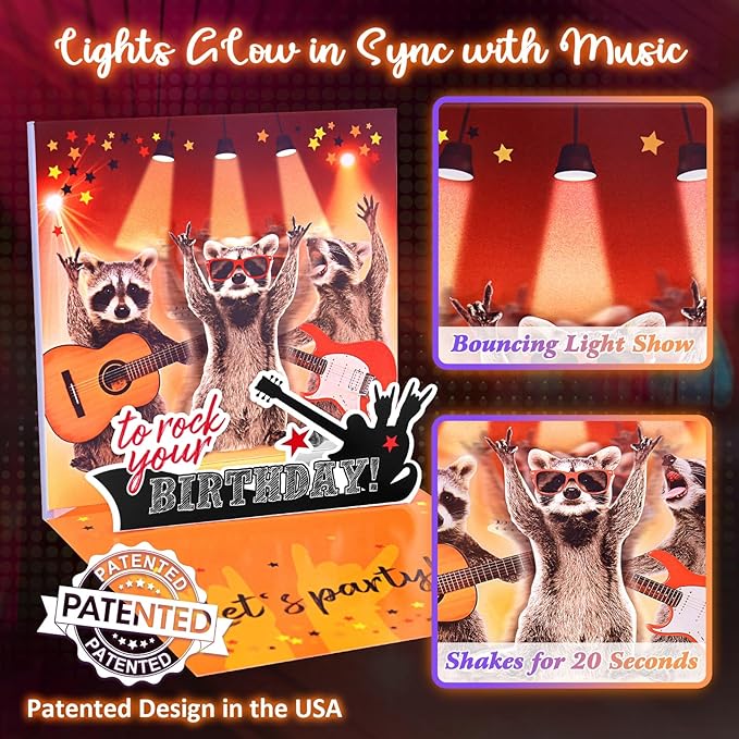Birthday Cards, Funny MUSICAL&SHAKING Raccoon Pop-up Greeting Card Birthday Gifts for Women Men Husband Wife Kids
