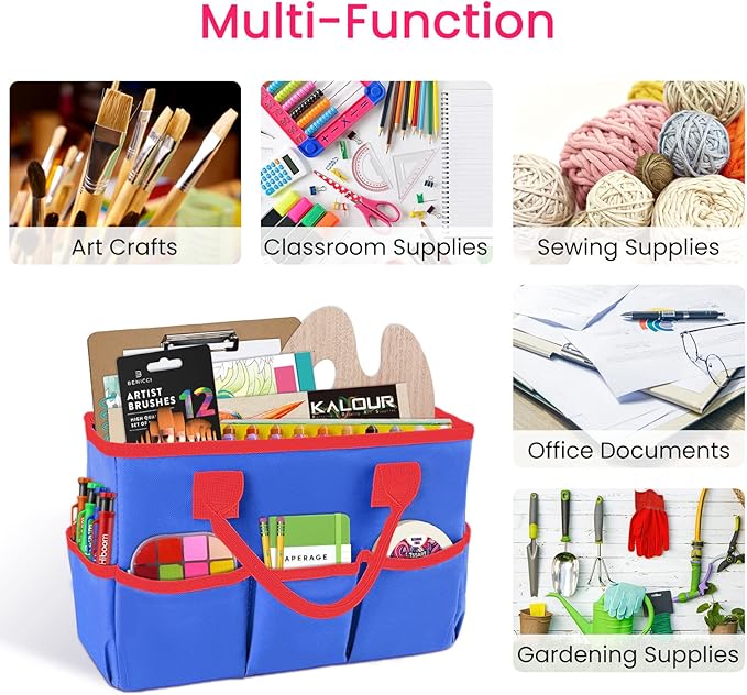 Godery Desktop Tote and Organizer, Teacher Helper Bag for Arts, Books, Stationery, Office Desk, Make-up Storage with Handles for Travel (BLUE)