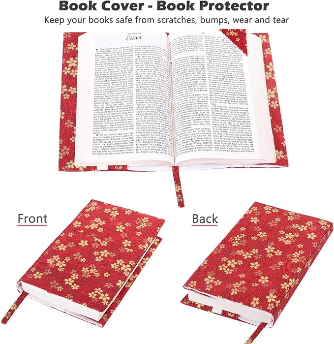 Book Covers with Corner Bookmark - Fabric Dust Jackets for Books - Book Protector for Book Lovers - Book Covers for for Paperbacks,Hardcover,Bibles - Soft Cover Book Sleeve for AA Books