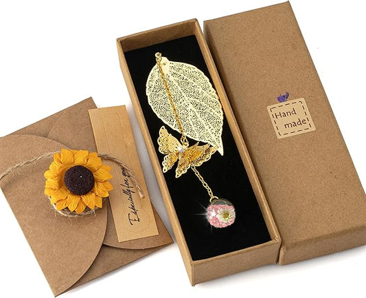 Bookmark with Gift Card,Golden Leaf Book Mark, Rose Flower Craft Gift Card Envelope, Gift for Family, Friend, Kid, Book Lovers sunflpw