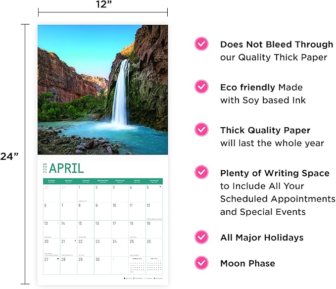 2025 Grand Canyon Monthly Wall Calendar by Bright Day, 12 x 12 Inch National Park Scenic Photography