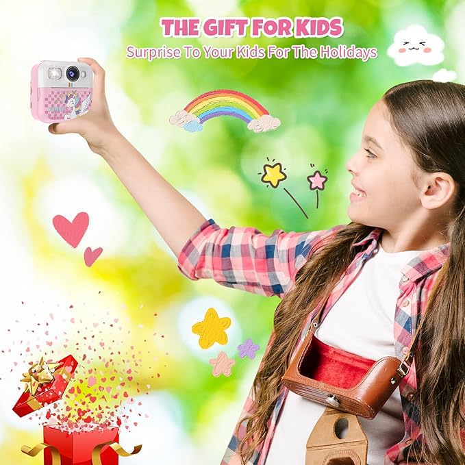 Kids Camera,Toddler Camera Instant Print Toys,1080P Children Printable Camera,Pink Selfie Camera Christmas Birthday Gifts for Girls Boys Age 3-10 with 3 Roller Photo Paper