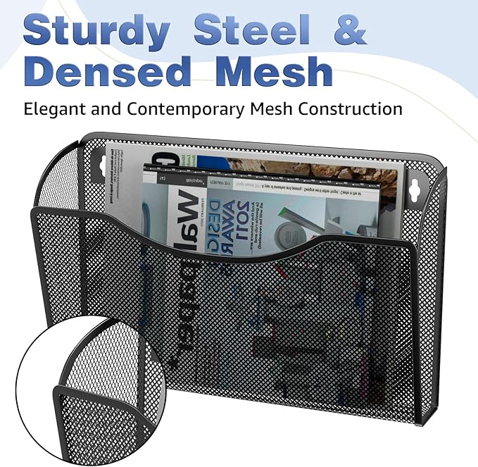 Mesh Hanging Wall File Holders, Vertical Mounted File Holder，Wall Basket Mail Organizer for Office, Home and School (Black 6Pack)