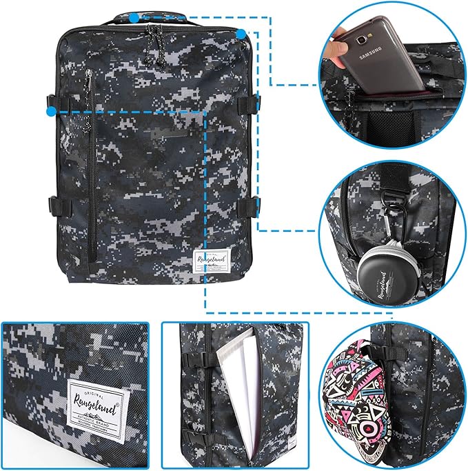 Underseat Carry-On Backpack Luggage Lightweight Casual Laptop Backpack 15.6-inch Travel Commute Gym Sport Daypack 21L, Digi Camo