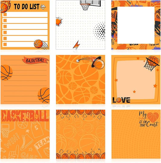 Thenshop 9 Pads Sport Sticky Notes Ball Self Stick Notepads 3x3 Inches Notes Cute Adhesive Memo Pad Gifts for Office Sports Birthday Party Favors(Basketball)