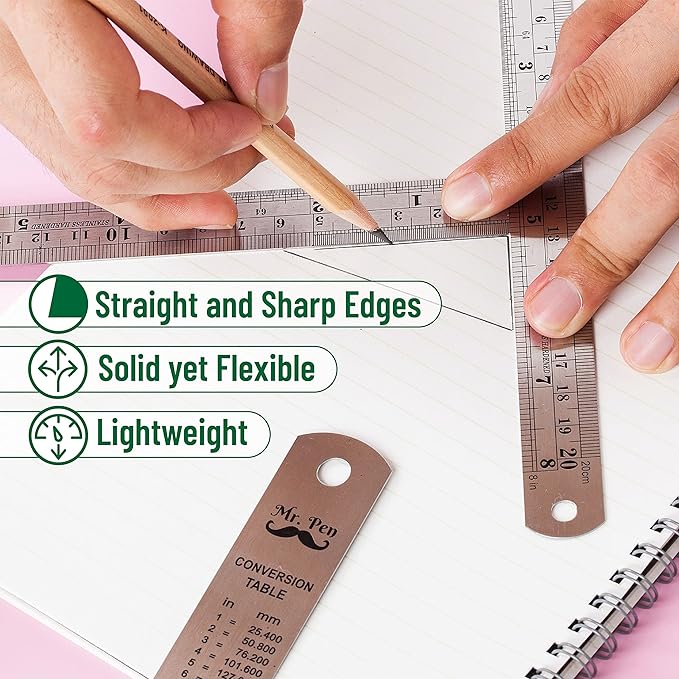 Mr. Pen- Stainless Steel Ruler, 6 pcs, 6", 8", 10", 12", 14", 16", Metric Metal Ruler Set, mm Ruler, Metal Rulers, Long Ruler, Small Metal Ruler Metal Straight Edge, Steel Straight Edge