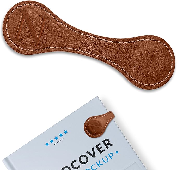Personalized Leather Magnetic Bookmarks (1 Pack) Vintage Custom Engraved Initial ID Identification Book Marker Clip Gift for Book Lover Avid Readers (Letter N, Light Brown)