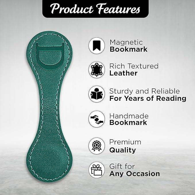 Personalized Leather Magnetic Bookmarks (1 Pack) Vintage Custom Engraved Initial ID Identification Book Marker Clip Gift for Book Lover Avid Readers (Letter D, Green)