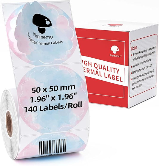 2 Inch Round Thermal Stickers Labels Compatible with Phomemo M110/M221/M220/M120/M200/M110S Label Printers,1.96"（50mm）,Self-Adhesive Circle Labels for Gift/Mailing/Business/Home,140Labels/Roll