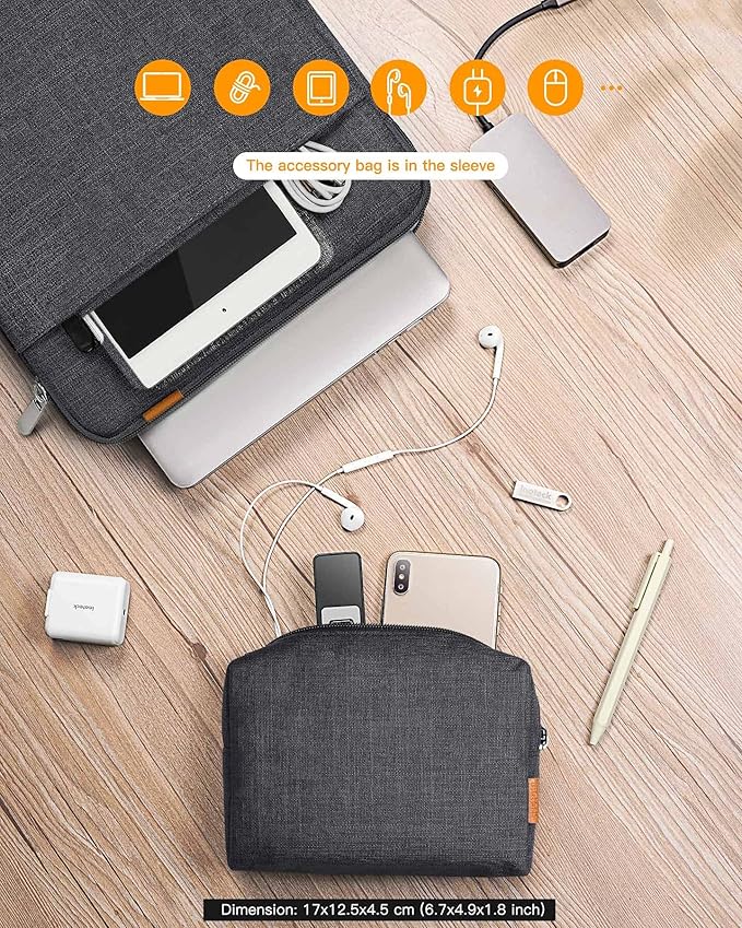 Inateck 360° Protective Laptop Bag with Accessory Bag, Compatible with 15-inch MacBook Air M3 M2 2023-2024, Black Gray