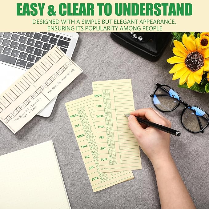 Janlaugh 1500 Pcs 3.5 x 8 Inches Time Paper Weekly, 2 Sided, Overtime Format, Named Days, Time Sheets with Deductions for Employees Weekly for Punch Time Clock Employee Attendance(120g Offset Paper)