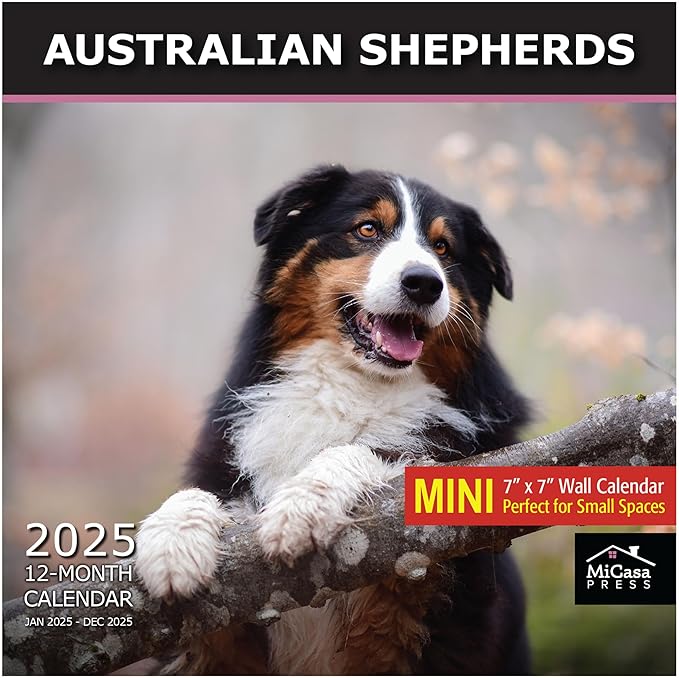 MICASA Australian Shepherds Mini 2025 Wall Calendar 12 Month | 7" x 14" Open | Thick & Sturdy Paper | Giftable | Calendar 2025