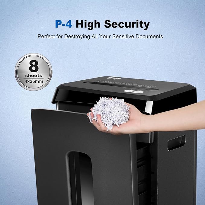 58dB Quiet P-4 Cross-Cut Paper Shredder for Home & Office Use | Fast 8-Sheet Feeding, 4 Gal Bin (LITE)