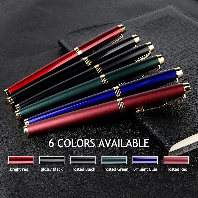 Fountain Pen, luxury pens, Fine point smooth writing pens for journaling fancy pens with Gift Case 10 black ink cartridges an ink converte nice pens writer gifts-Matte Green