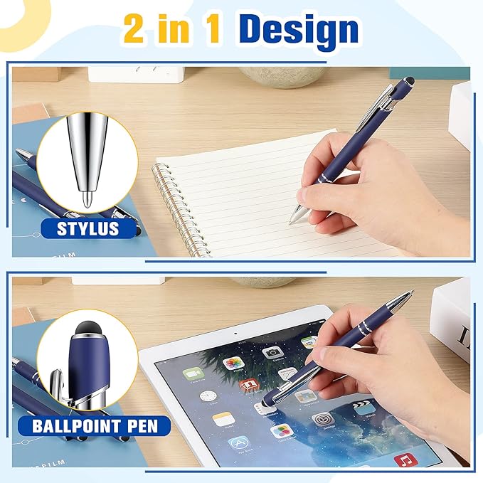Zonon 38 Pieces Rubberized Ballpoint Pen with Stylus Tip Stylish Metal Pen Capactive Styli Pen with Soft Rubberized Grip, Black Ink Pen for Most Devices (Dark Blue)