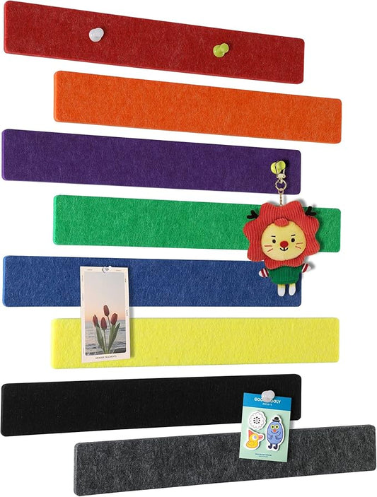 Cork Board for Walls - 8 Pack Felt Pin Board Bar Strips - Self-Adhesive Lightweight Bulletin Board - Cork Board for Office with 40 Push Pins No Damage for Wall