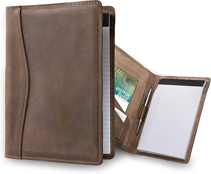 PEGAI Handmade 100% Leather Padfolio | Junior Legal Pad Folder Organizer for Business School Office Conference | Resume Interview Document Organizer Folio | Eriksen (Sand Brown)