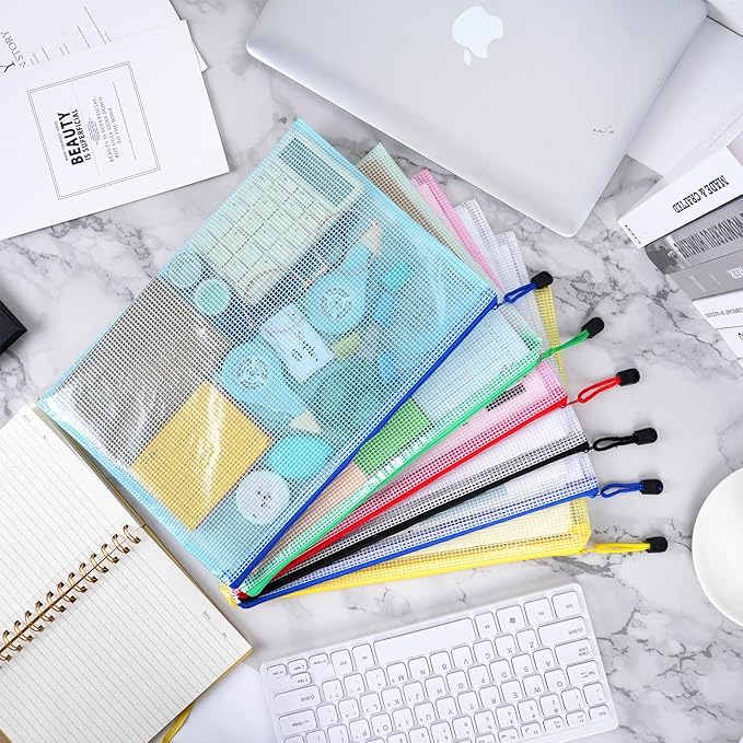 EOOUT 12pcs Mesh Zipper Pouch for Organizing, A4 Letter Size Zipper Storage Bags, Multicolor Plastic File Pouch Multipurpose for Classroom Organization Travel Storage Board Game Storage