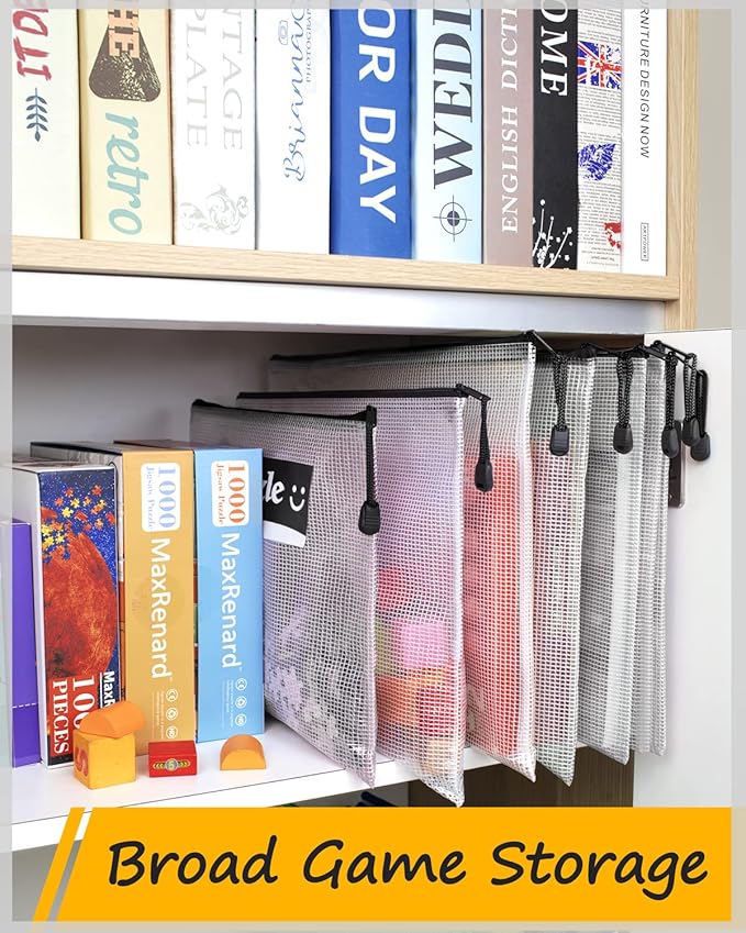 SUNEE Plastic Mesh Zipper Pouch 10x14 in (Black, 12 Packs),Extra Large Water-Resistant Zip Bag for School Office Supplies, Puzzles & Games Organizing Storage