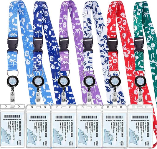 Retractable Lanyards, 6 Pack Waterproof Lanyard with ID Badge Reel Holder & Detachable Buckle for Ships Key Cards, Cruise Essentials & Must Have Accessories (6 Colors)