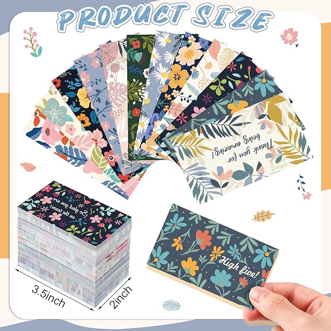 Yeaqee 240 Pcs Employee Appreciation Kudos Cards Funny Blank Back Motivational Card Encouragement Thank You Note Recognition Card for Teacher College Affirmation Gift(Floral)