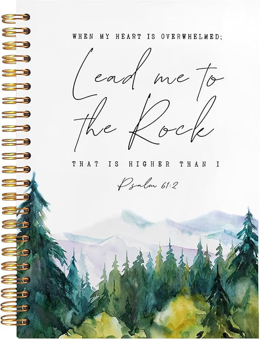 BearCake Christian Notebook Journal, Prayer Journal for Women, Lead Me To the Rock That is Higher Than I Bible Notebooks for Note Taking, Watercolor Woodland Hardcover Spiral Notebook 5.5x8.3