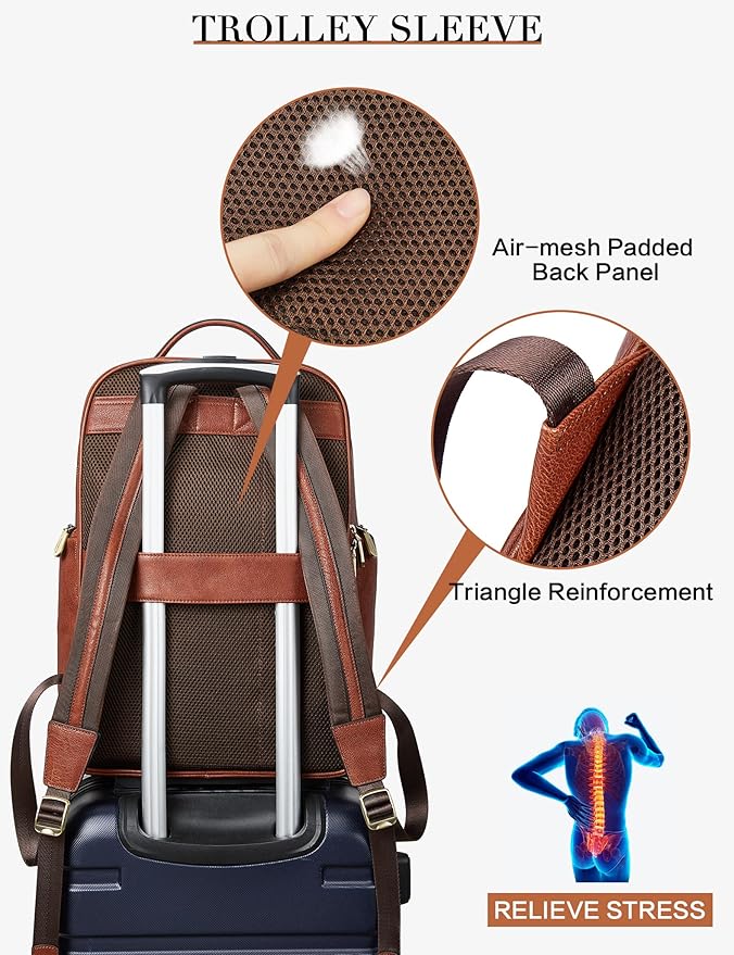 BOSTANTEN Leather Backpacks College 15.6” Laptop Travel Computer Shoulder Backpack For Men Coffeebrown