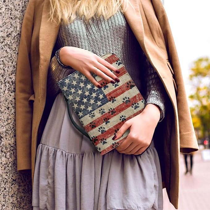 Lotusorchid American Flag Paw Bible Covers for Women Men PU Leather Bible Case Bible Bag Tote Book Carrying Case Christian Bible Accessories