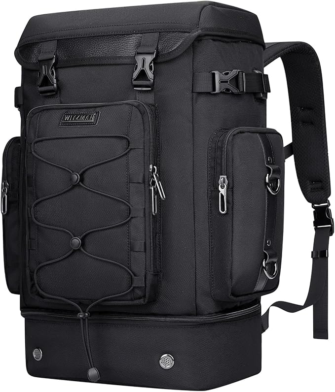 WITZMAN Travel Backpack for Men Women Carry on Bags for Airline Approved Convertible Duffle Luggage Backpack Shoe Compartment（B691 Classic Black）
