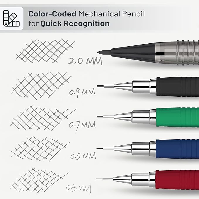 Mr. Pen Mechanical Pencil Set with Lead and Eraser Refills, 5 Sizes - 0.3, 0.5, 0.7, 0.9 and 2 Millimeters, Drafting, Sketching, Illustrations, Architecture, Drawing Mechanical Pencils