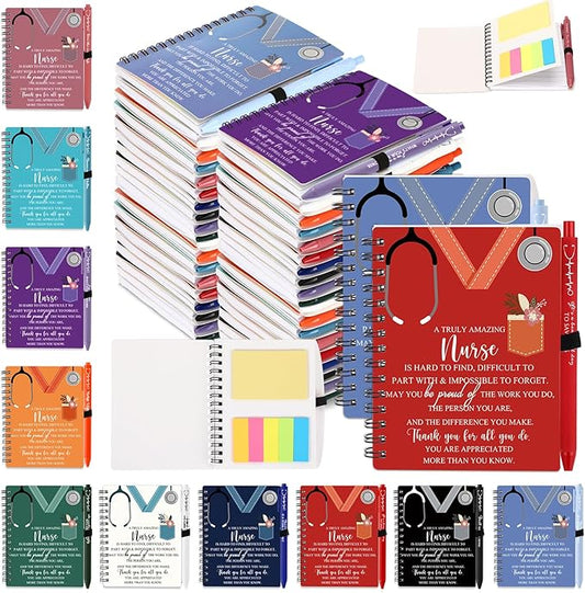 Jetec 40 Sets 2025 Nurse Appreciation Gift Thank You Gifts for Medical Nursing Assistants Inspirational Spiral Notebook Journal with Sticky Note Notepad Ballpoint Pen Bulk for Nurse Coworker Doctor
