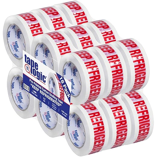 Aviditi Tape Logic 2 Inch x 110 Yard 2.2 Mil Red/White, Heavy Duty Packing Tape, "Keep Refrigerated" 18 Pack, Perfect for Packing, Shipping, Moving, Home and Office