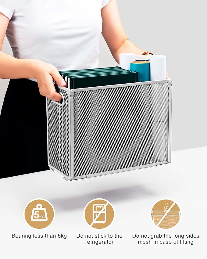 Oterri Hanging File Organizer, Metal File Organizer, Portable Desktop File Organizer for Letter Size Folder, Mesh Hanging File Crate for Office/Home/School,Folders Not Included(Gray,2 Pack)