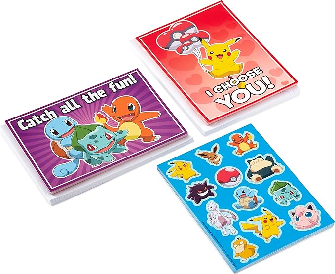 Hallmark Pokémon Valentines Day Cards and Stickers for Kids School (24 Classroom Valentines with Envelopes)