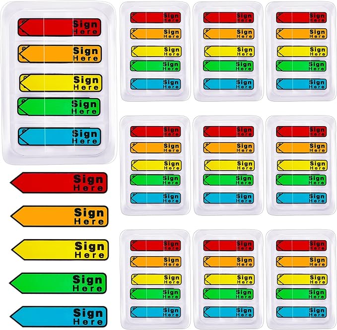 Colarr 10 Pack 1000 Pieces Sign Here Date Tabs Sign Here Date Stickers Flags Please Message Flags for Office Notebook Annotating Books Notary Books(Multicolor,Cute)