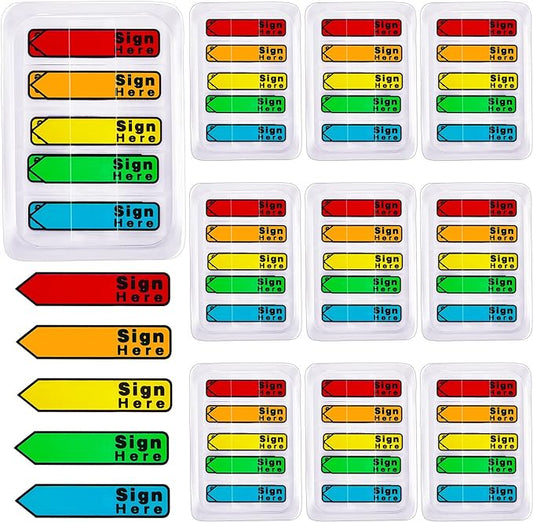 Colarr 10 Pack 1000 Pieces Sign Here Date Tabs Sign Here Date Stickers Flags Please Message Flags for Office Notebook Annotating Books Notary Books(Multicolor,Cute)