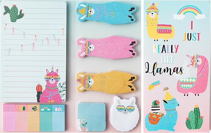 I Just Really Like Llamas Sticky Notes Set, 550 Sheets, Cute Cartoon Alpaca Self-Stick Notes Pads Animal Divider Tabs Bundle Writing Memo Pads Back to School Office Supplies Small Gift