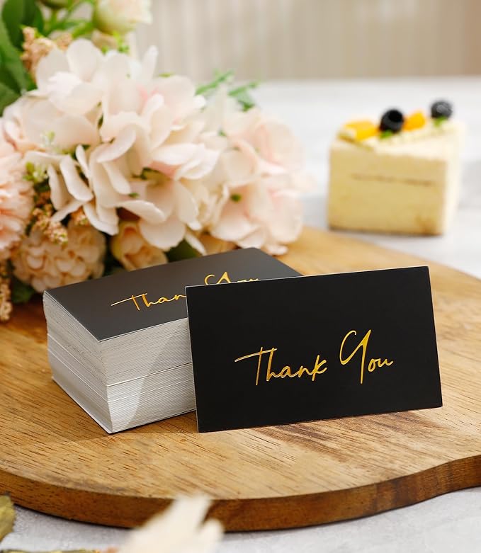 Gold Mini Thank You Cards Small Business - 100 PK - Flat Card No Fold, 2 x 3.5 Inches Thank You for Your Order Cards Thank You for Your Support Cards for Wedding Professional Black