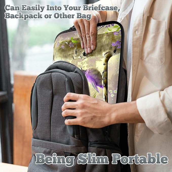 Universal Laptop Sleeve Tablet Case 12 inch, Purple Florals Hummingbird Slim Carrying Case Durable Handbag Travel Laptop Bag for Surface Pro 9 8 7/Laptop Go 2 3, MacBook Air 11/12