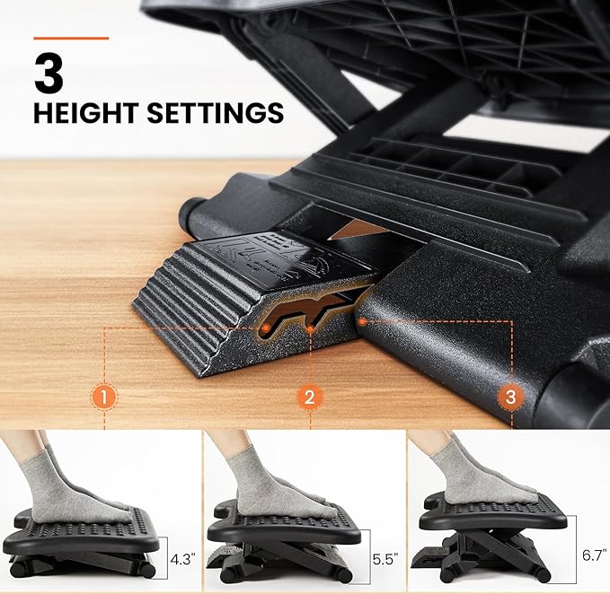 ErGear Under Desk Footrest, Adjustable Foot Rest for Under Desk at Work with 3 Height Settings and 30-Degree Angle, Ergonomic Desk Foot Rest with Massage Texture, Foot and Leg Rest for Home & Office