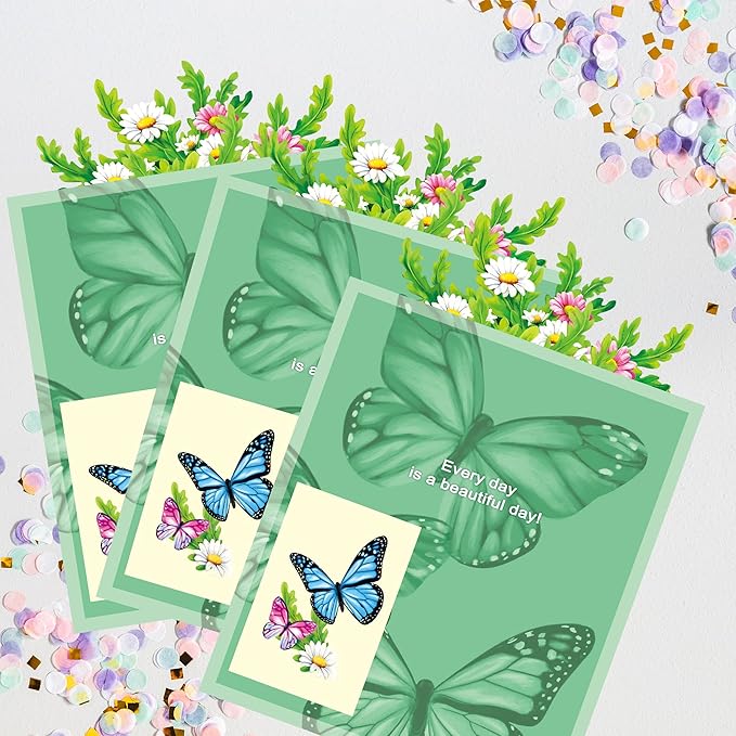 Airpark Pop Up Flower Cards, 3 Packs, Daisies and Butterflies,12inch Forever Flower Bouquet 3D Popup Greeting Cards with Blank Note Card and Envelope for Birthday, Easter, Mother's Day