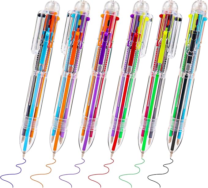 IHPUKIDI 48 Pack 0.5mm 6-in-1 Multicolor Ballpoint Pen, 6 Color Transparent Barrel Retractable Ballpoint Pens for Office School Supplies Students Gift